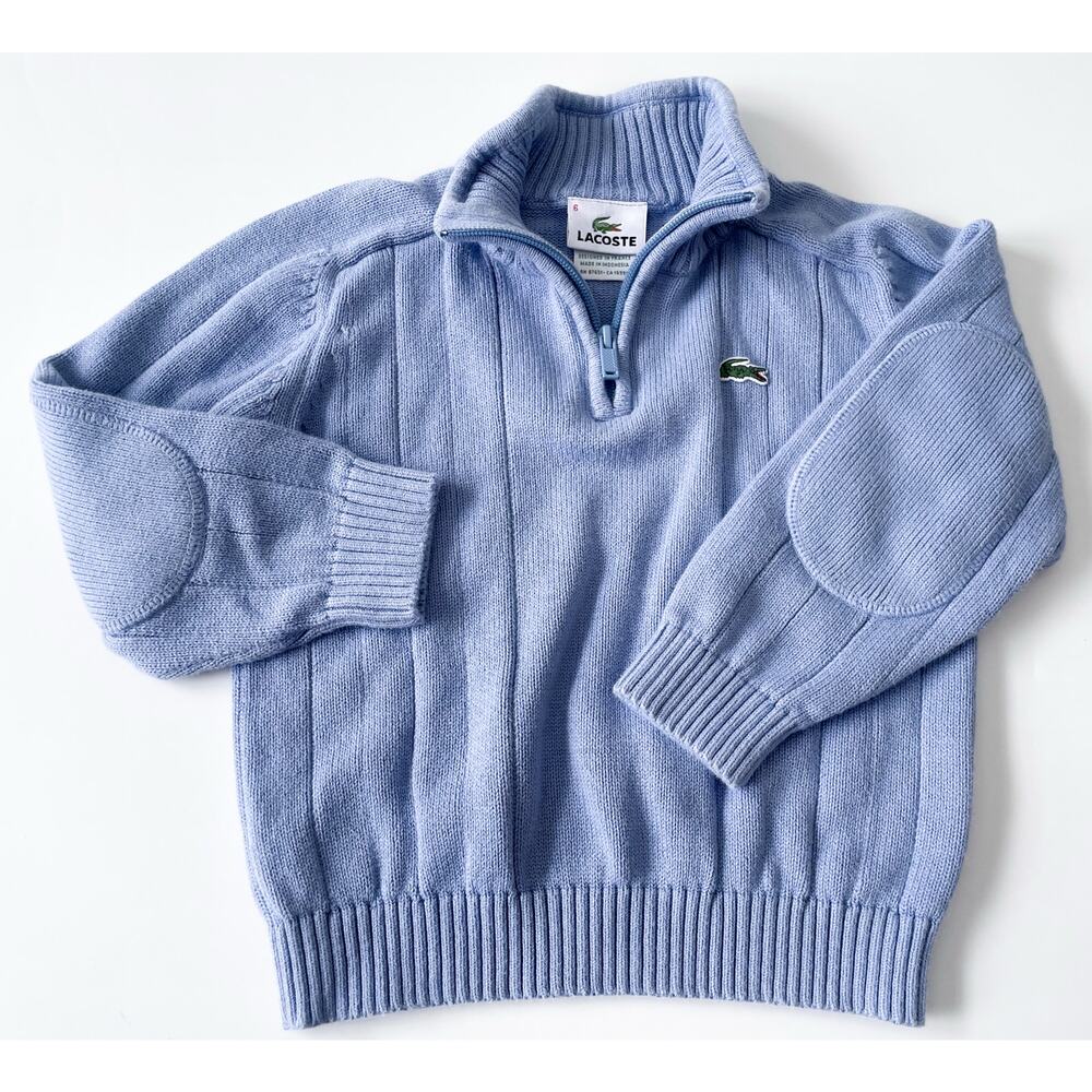 Boy's Lacoste Light Blue Cotton Quarter Zip Sweater Size 6